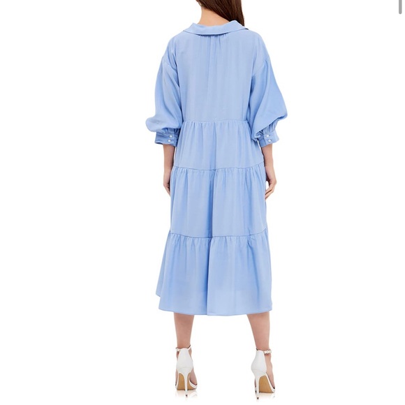 English Factory Balloon Sleeve Tiered Midi Dress - Picture 2 of 13